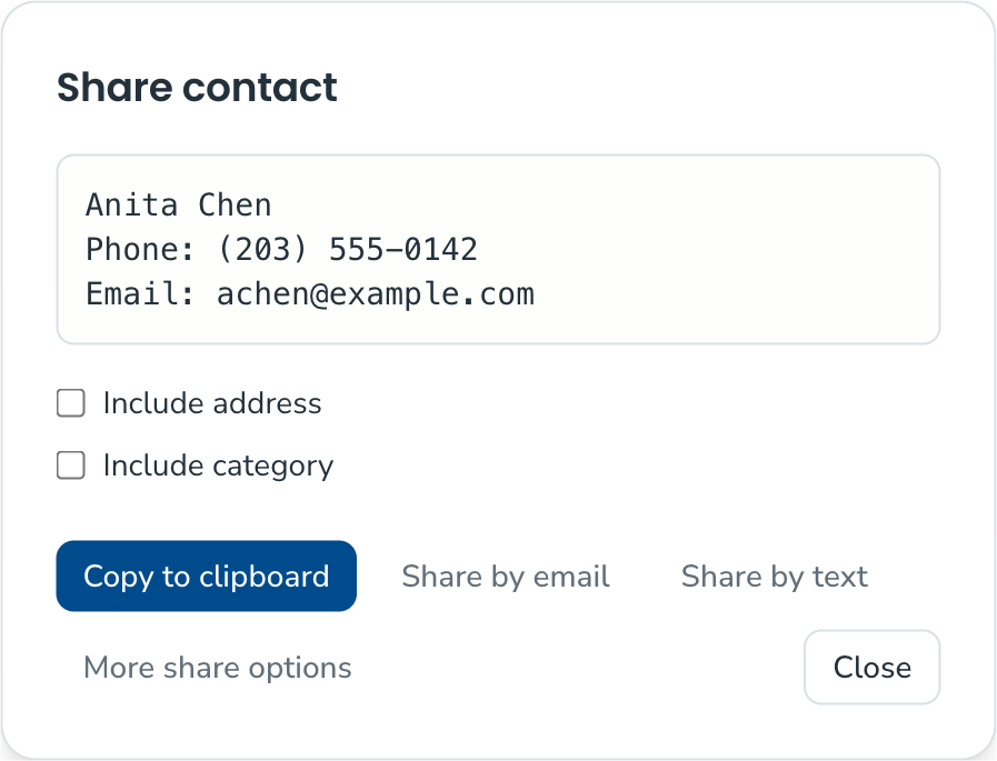 Share dialog with Copy as the primary action